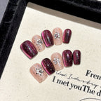 Handmade Press On Nails Short Coffin The crystal stone starry night