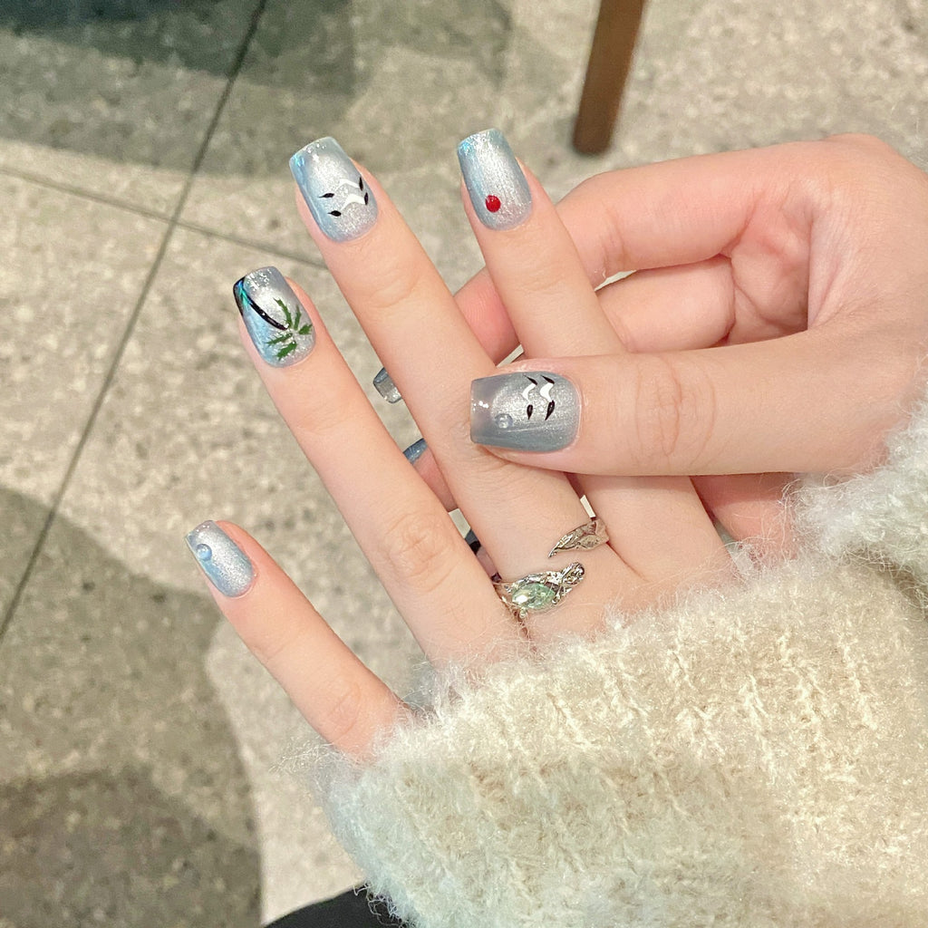 Handmade Press On Nails Short Coffin Under the coconut tree