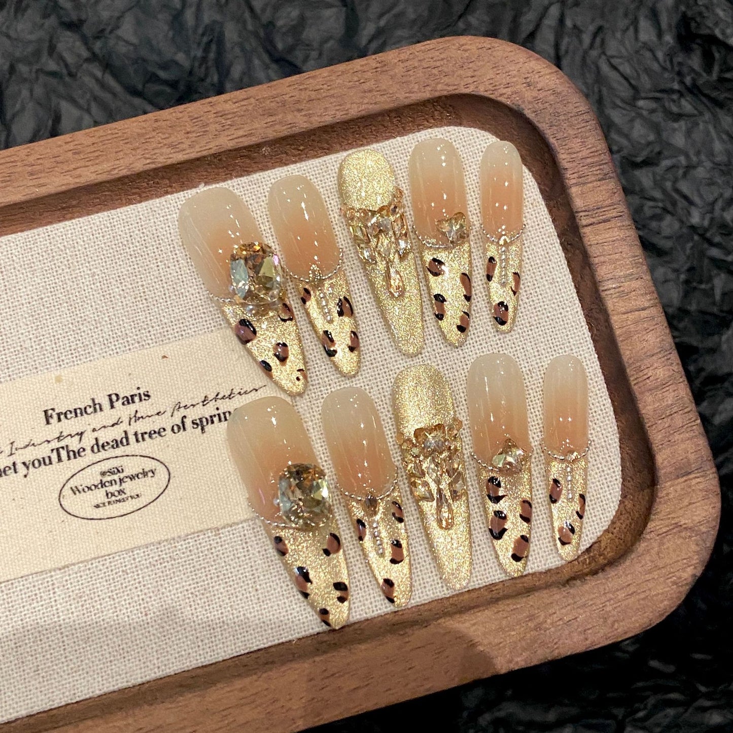 Handmade Press On Nails Long Almond Golden leopard print