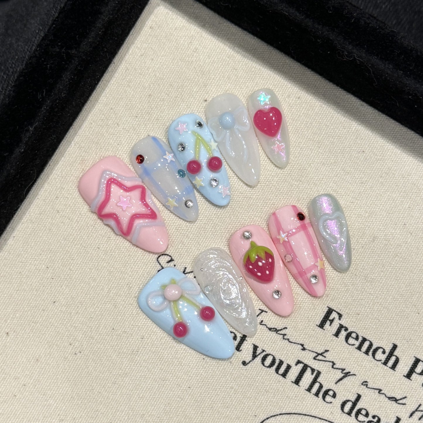 Handmade Press On Nails Medium Almond Fruit soda