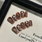 Handmade Press On Nails Short Coffin Maillard leopard print