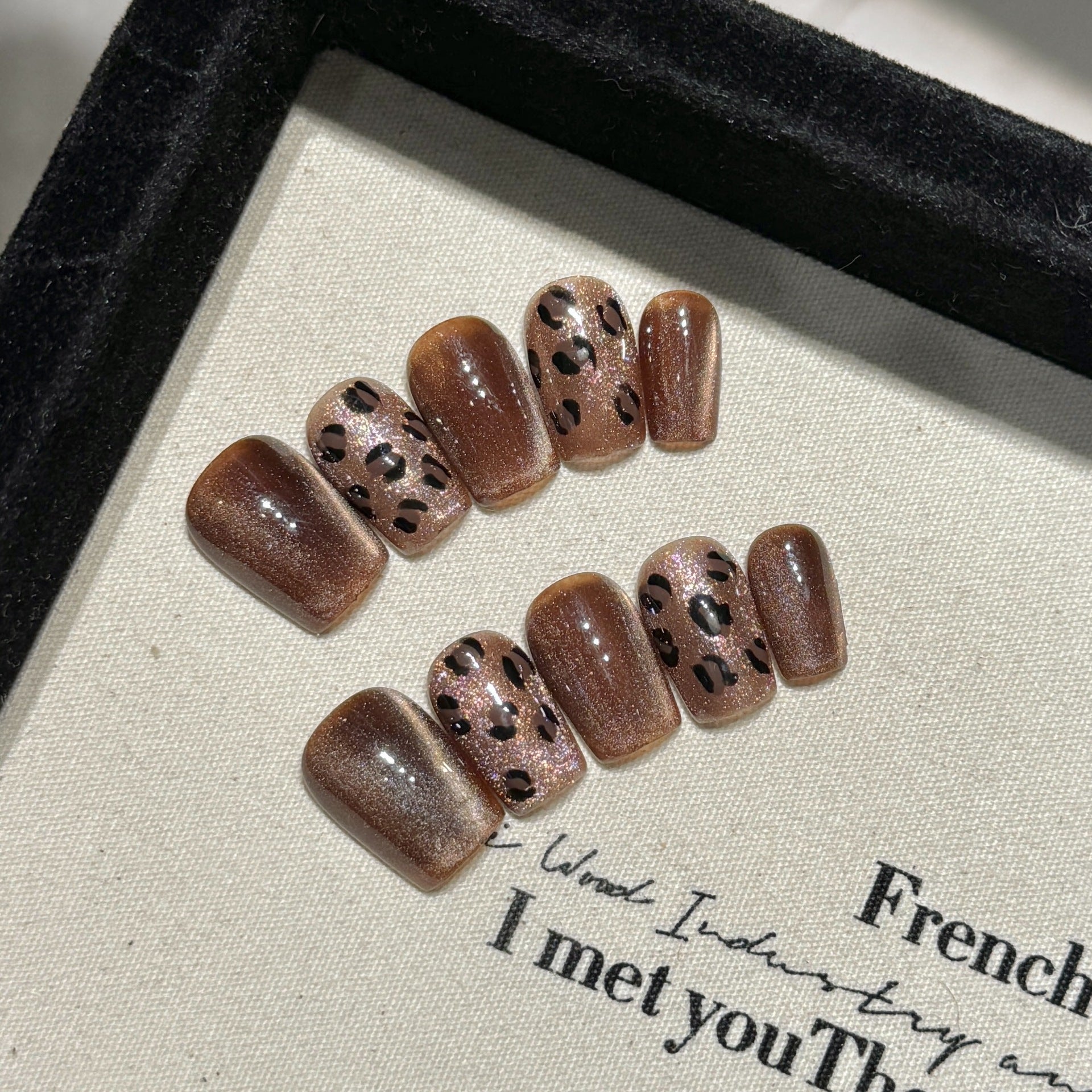 Handmade Press On Nails Short Coffin Maillard leopard print