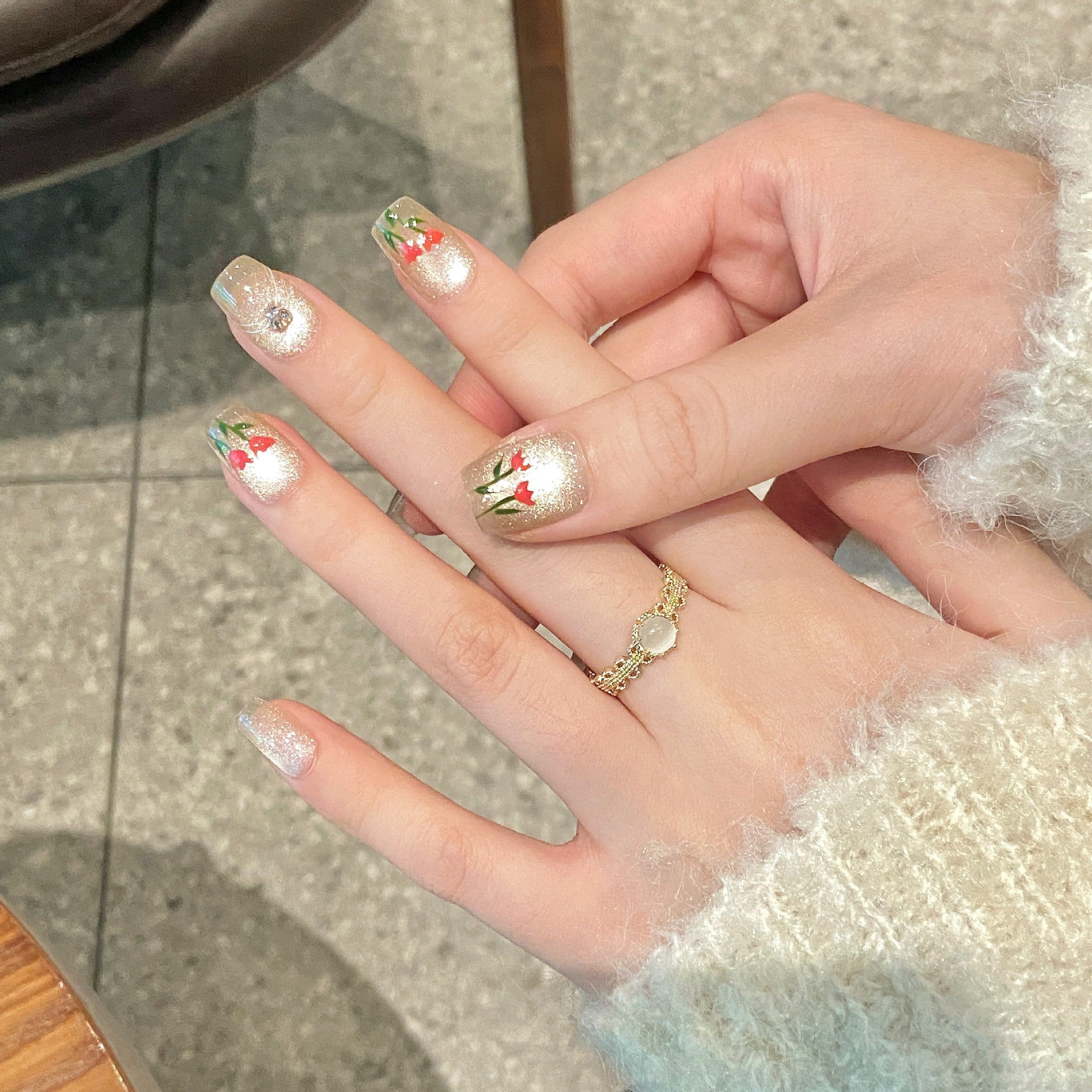Handmade Press On Nails Short Coffin Pink mist rose