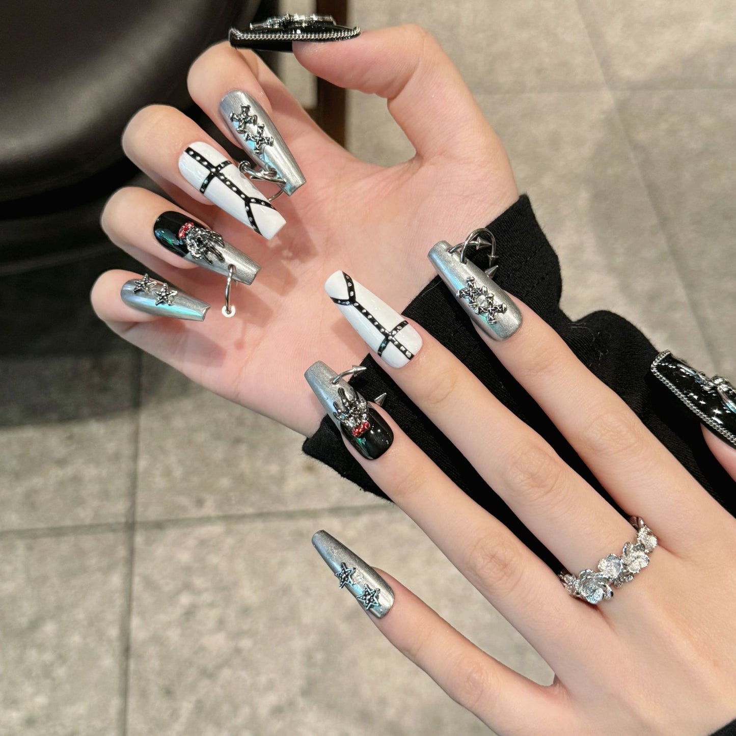 Handmade Press On Nails Long Coffin Punk goth