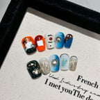Handmade Press On Nails Short Coffin Orange sea