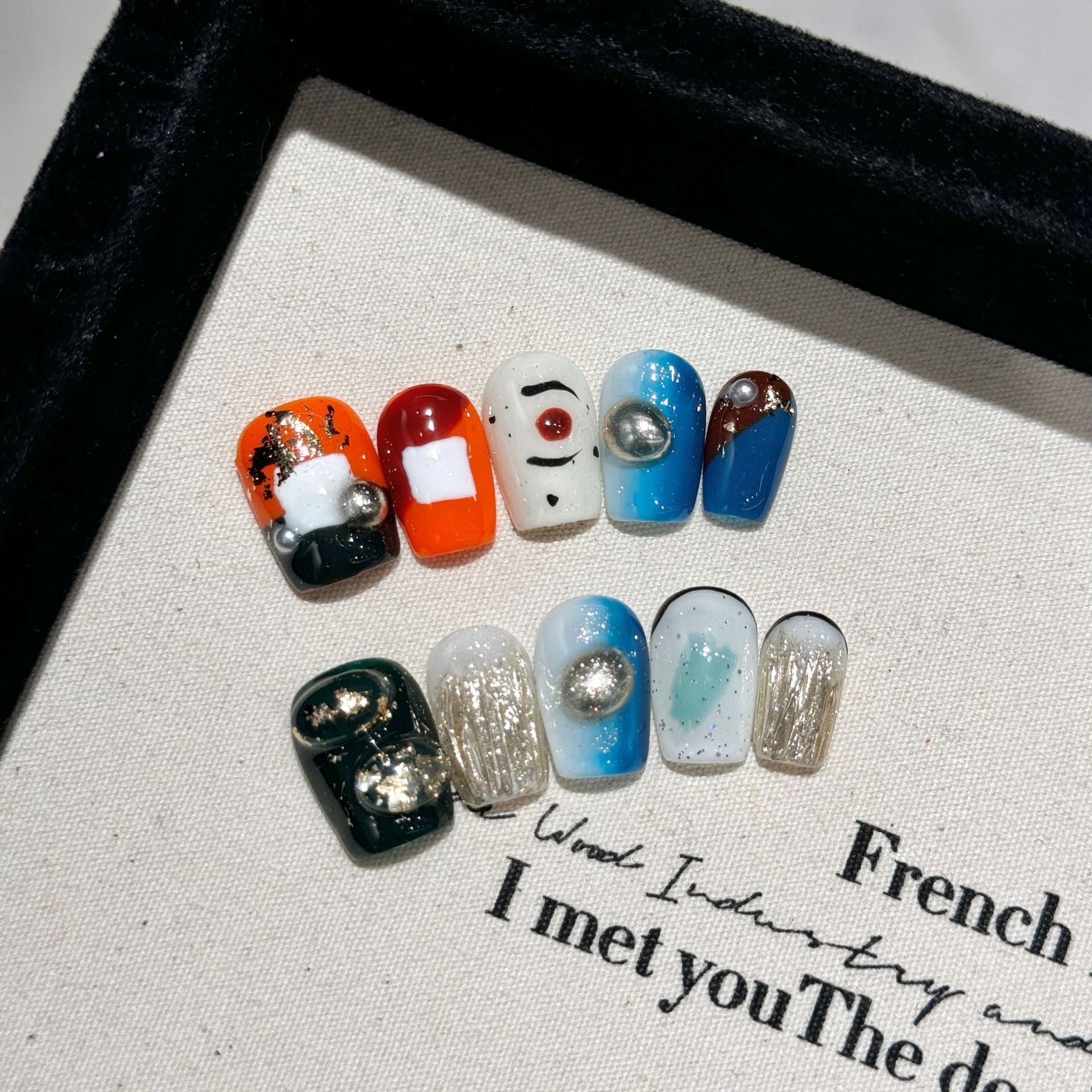 Handmade Press On Nails Short Coffin Orange sea