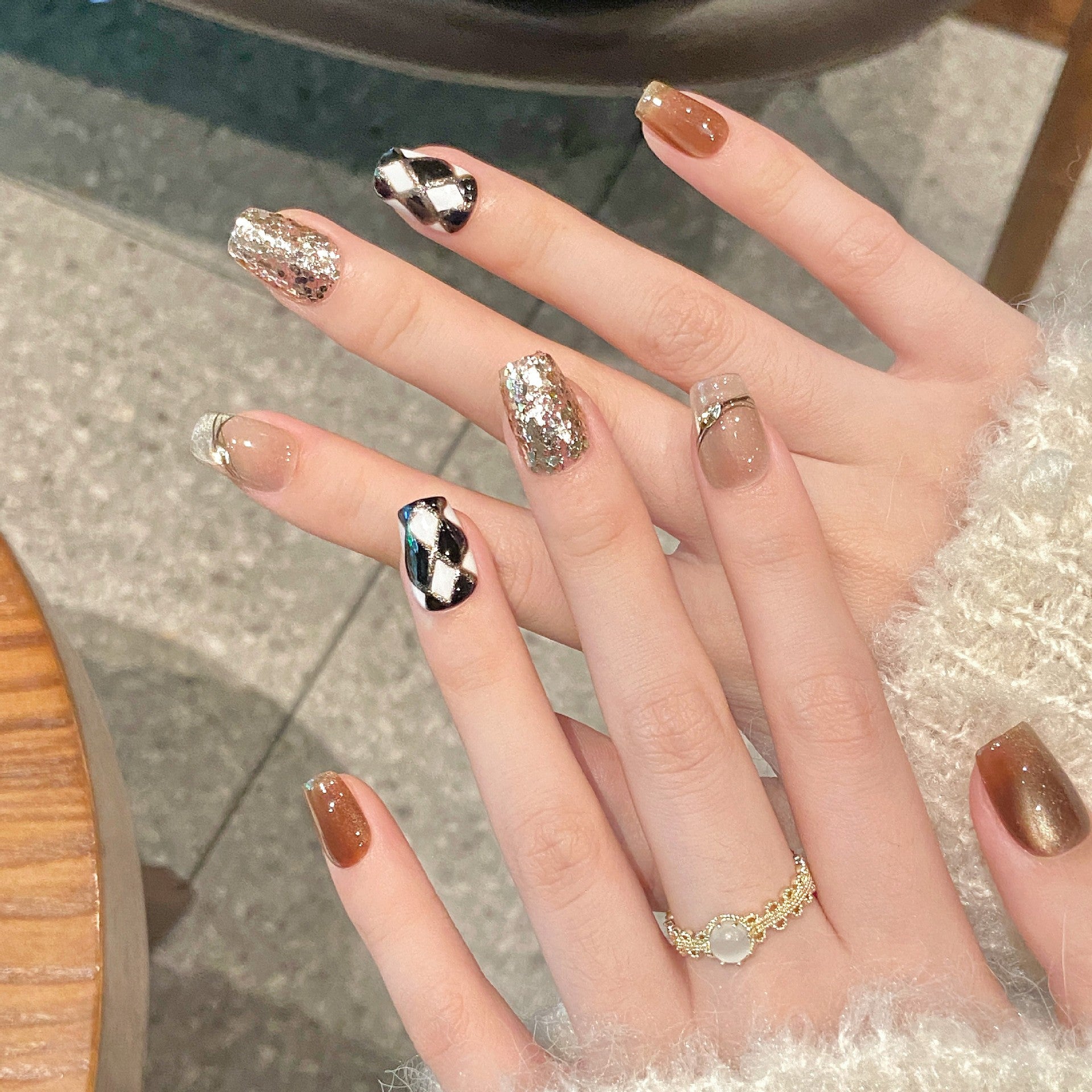 Handmade Press On Nails Short Coffin Roasted milk with brown sugar