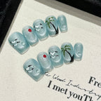 Handmade Press On Nails Short Coffin Under the coconut tree