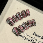 Handmade Press On Nails Short Coffin Checkerboard love