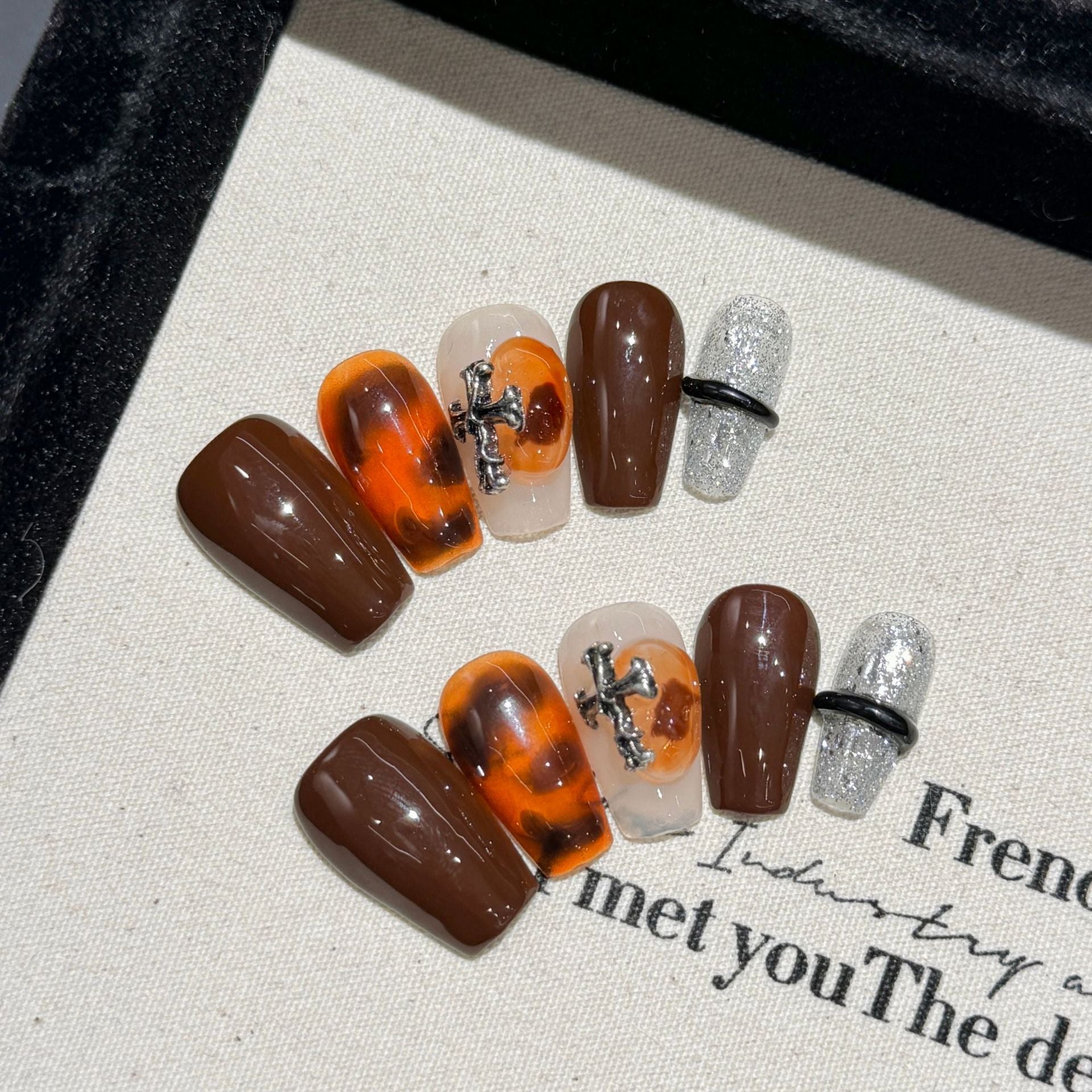 Handmade Press On Nails Short Coffin Golden days
