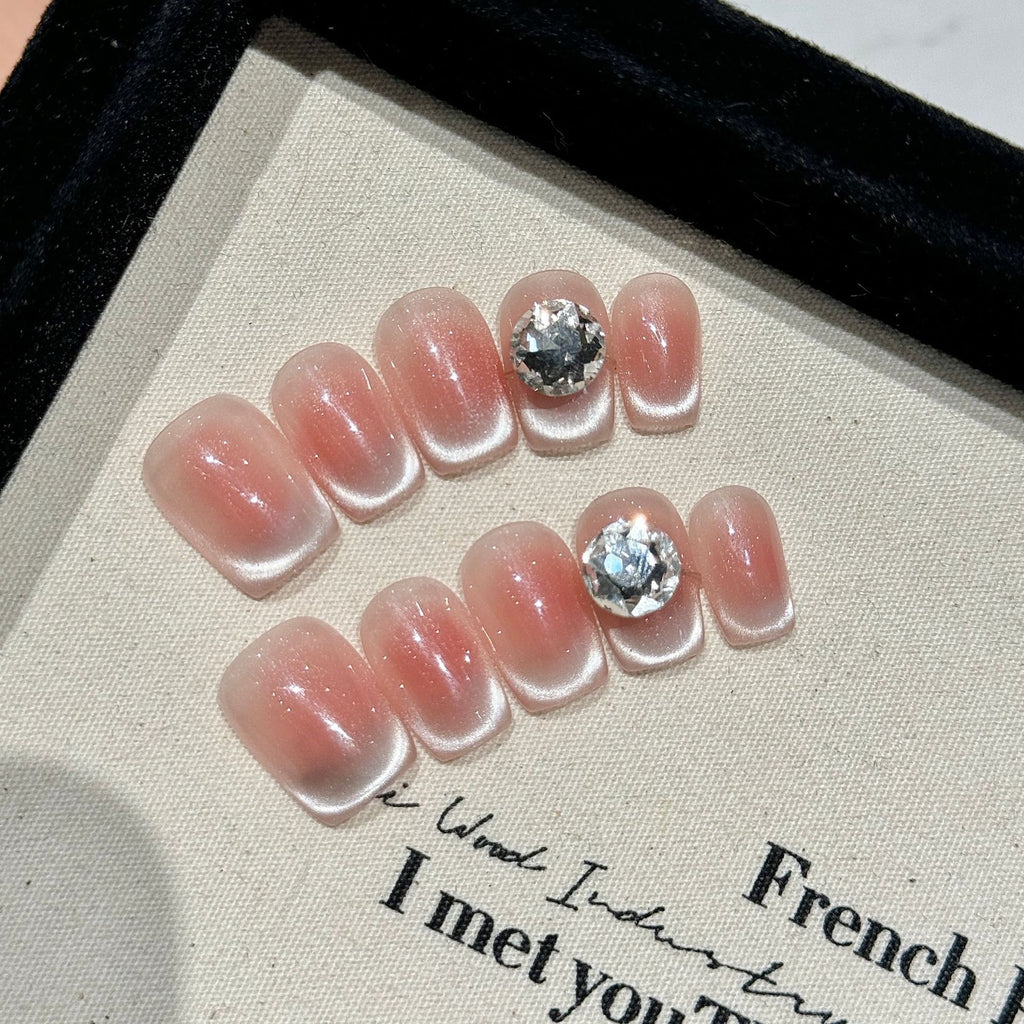 Handmade Press On Nails Short Coffin Peach jelly