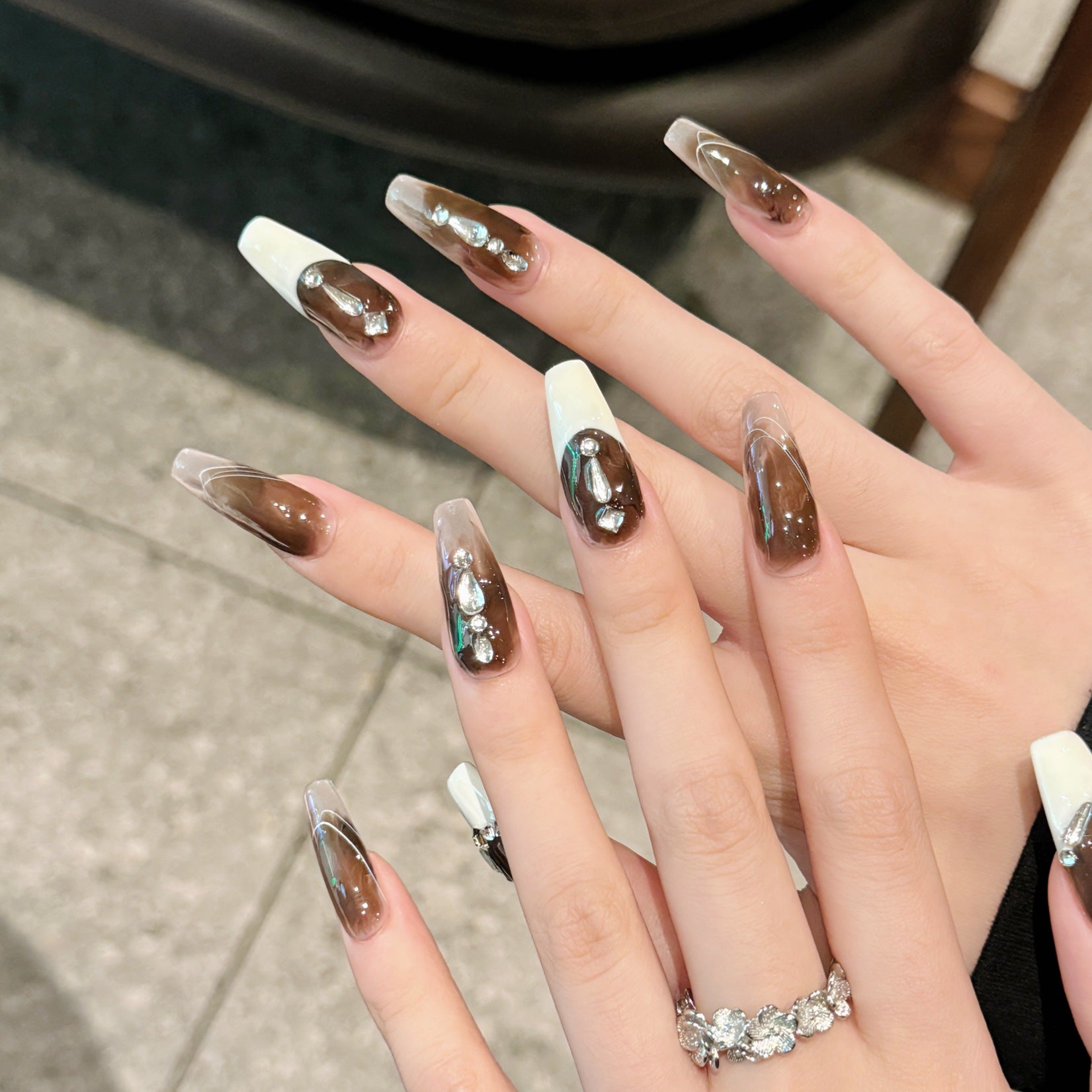 Handmade Press On Nails Long Coffin The Muse of the night