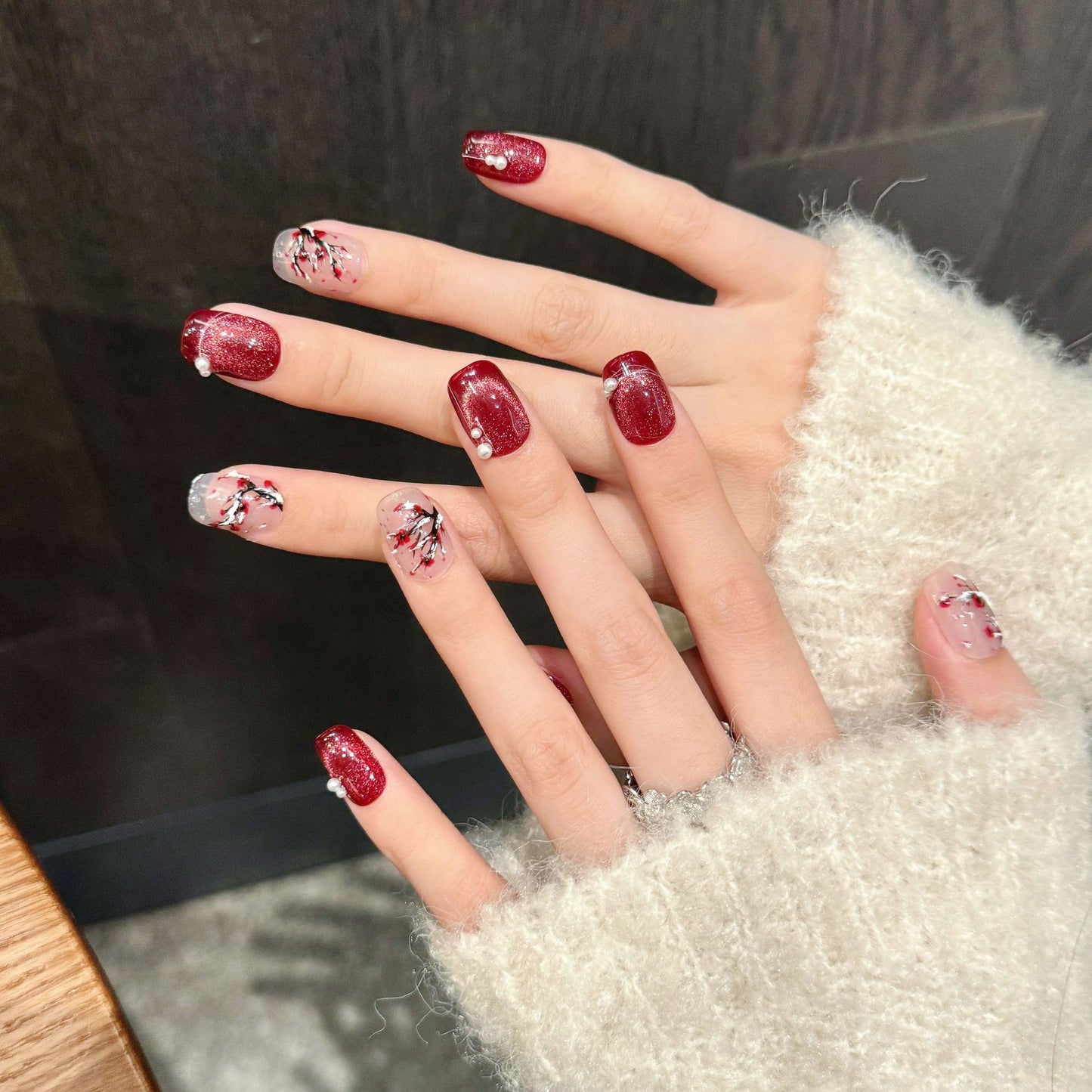 Handmade Press On Nails Short Square Ling cold wintersweet