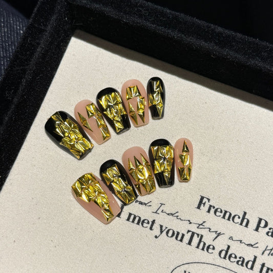 Handmade Press On Nails Medium Coffin Golden Legend