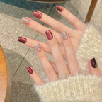 Handmade Press On Nails Short Coffin The crystal stone starry night