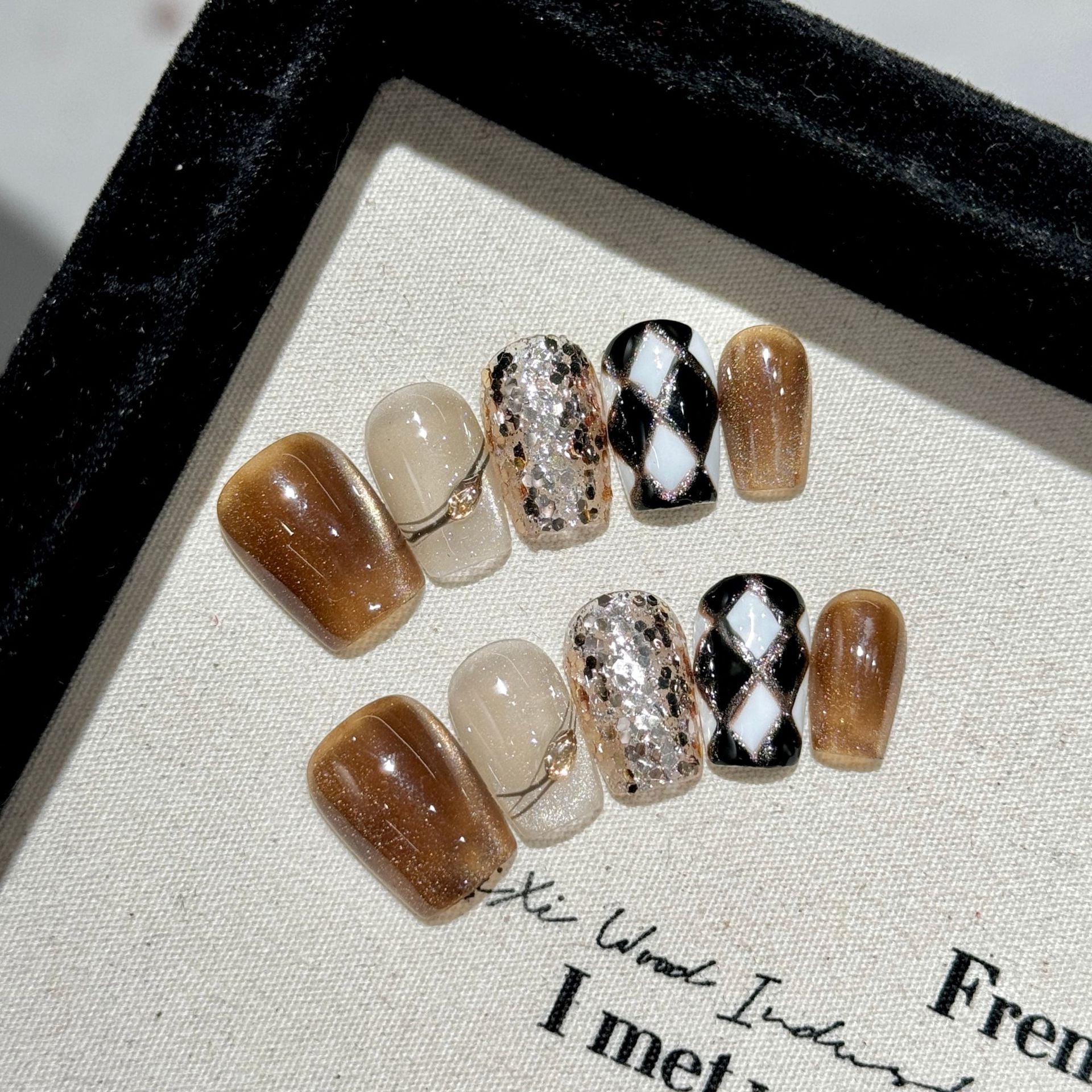 Handmade Press On Nails Short Coffin Roasted milk with brown sugar