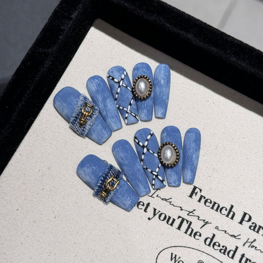 Handmade Press On Nails Long Coffin Cowboy style