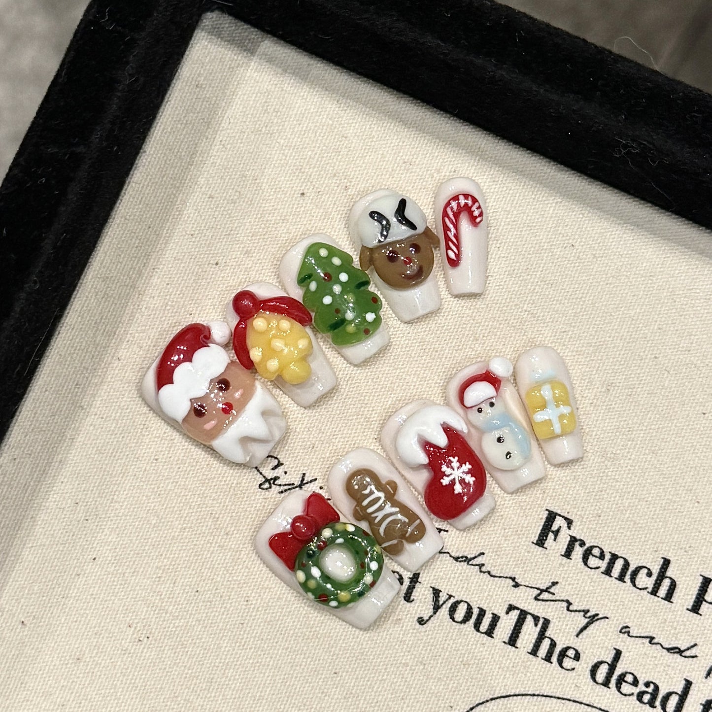 Handmade Press On Nails Medium Coffin Three-dimensional Christmas