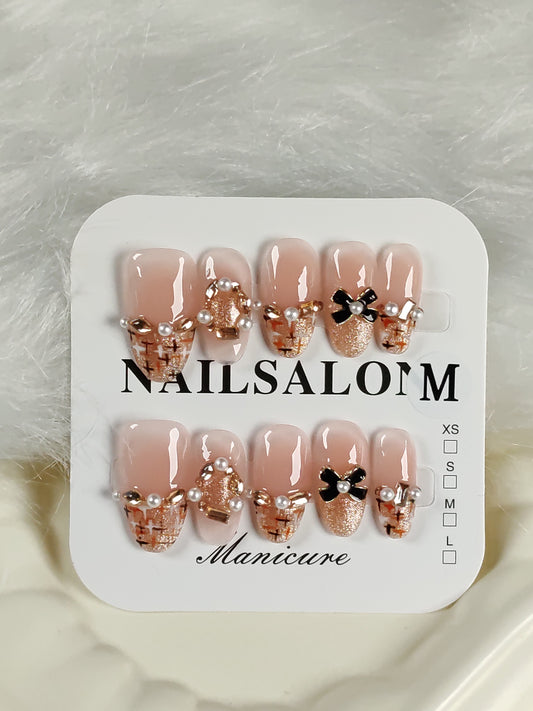 Pink and Pearls Handmade nails YH0018