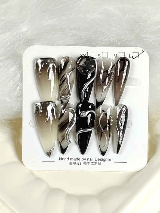 Silver Snake Handmade nails YH0020