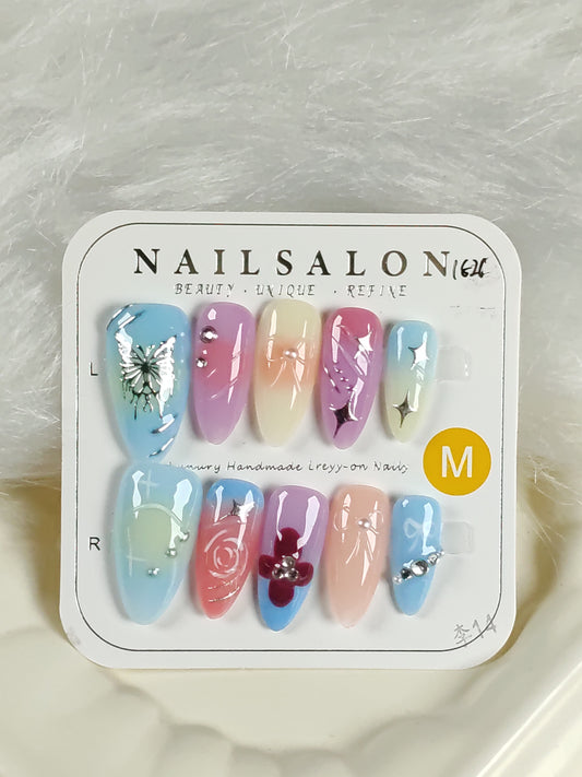 Multi-color design Handmade nails YH0030