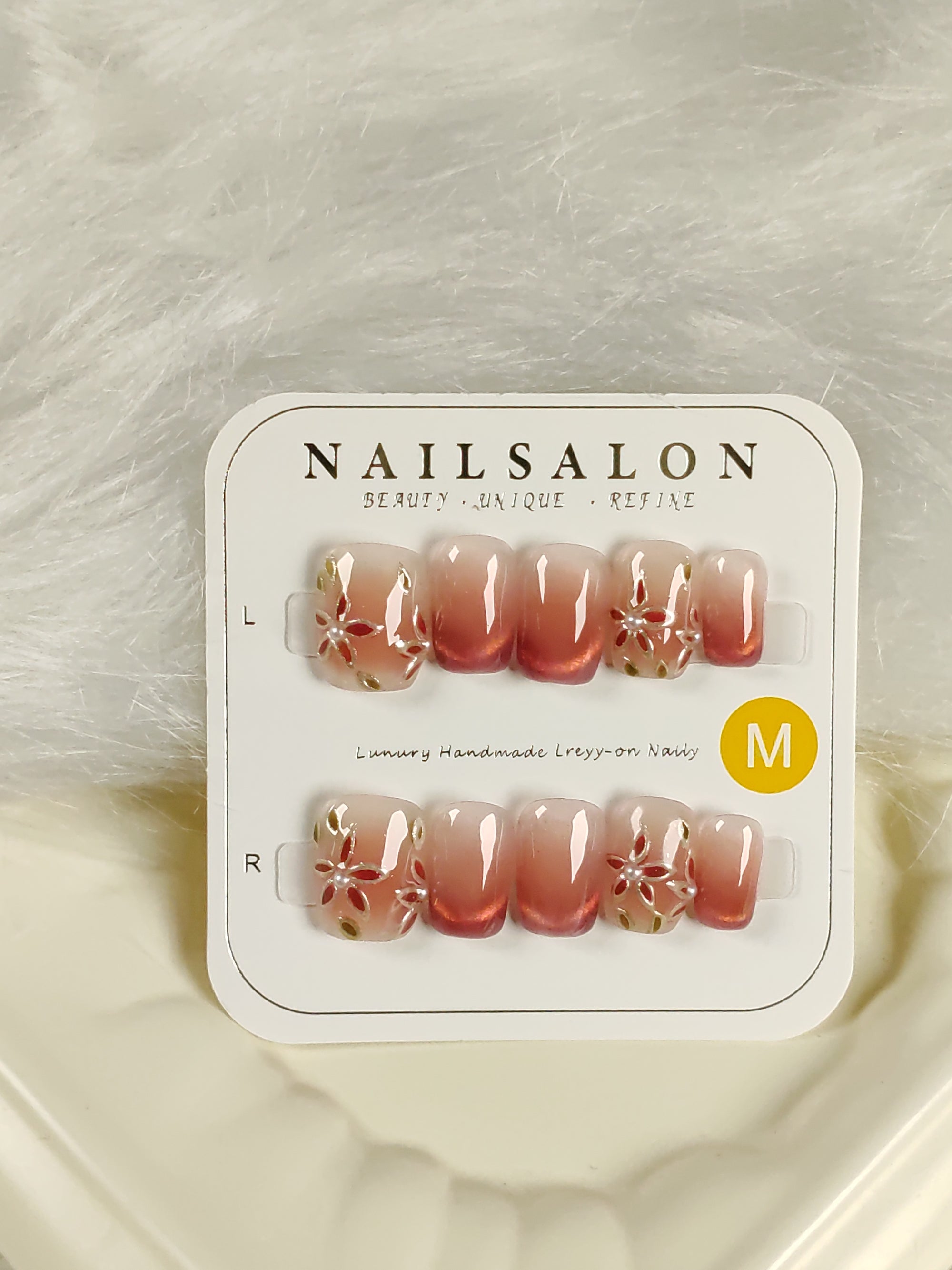 Pearl flower design Handmade nails YH0034