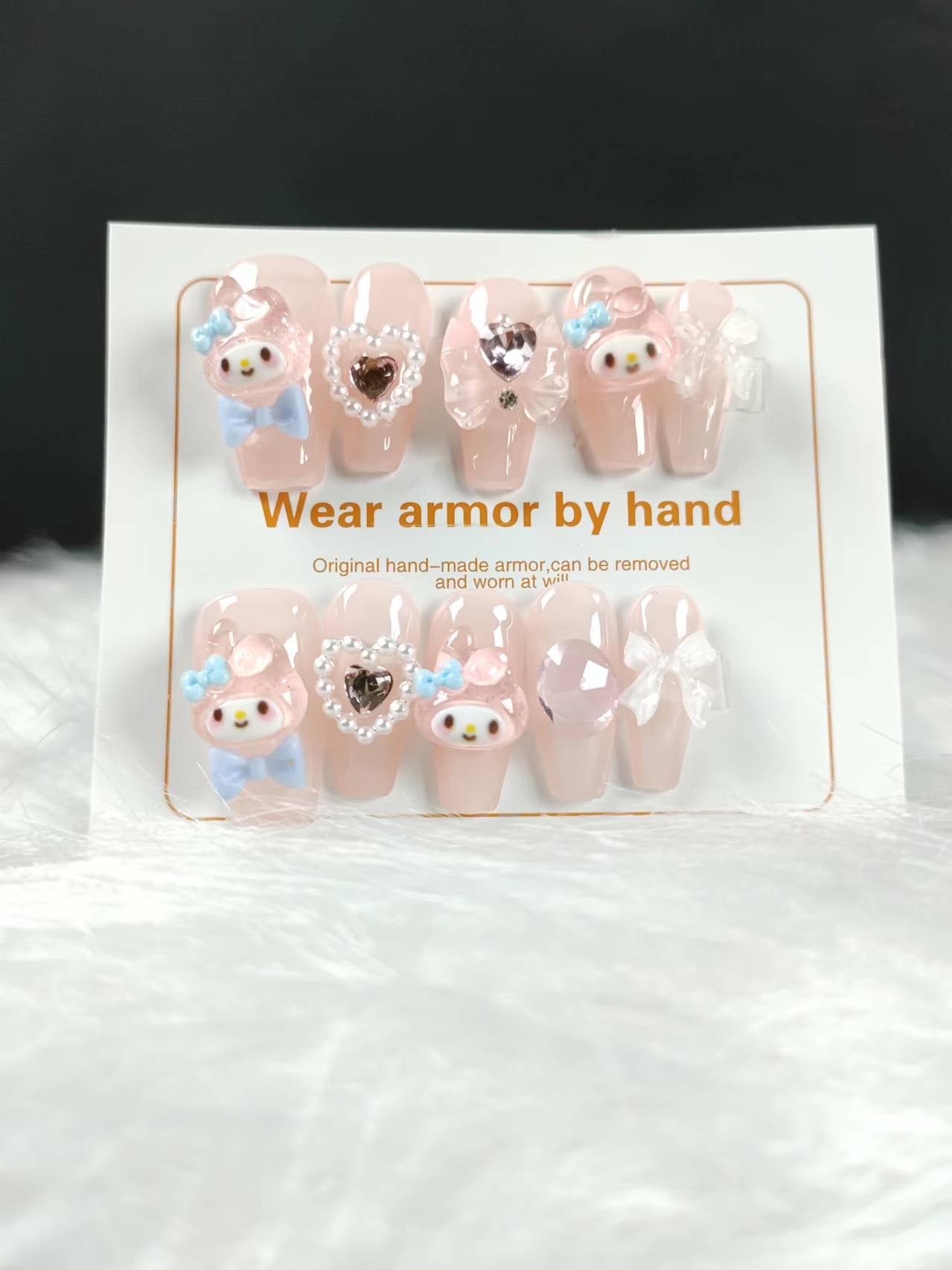 Pink cartoon Handmade nails JC0126