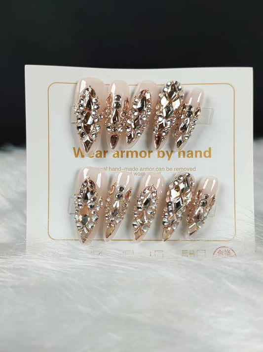 Golden Sparkle Handmade nails JC0127