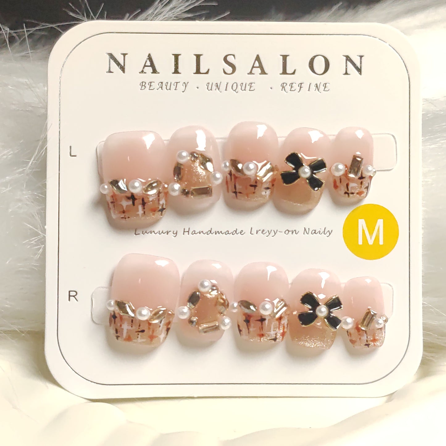 Pearl and pink design Handmade nails YH0041