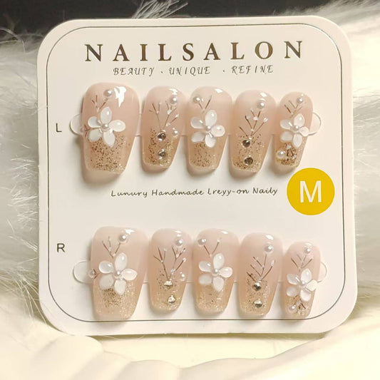 Flower design Handmade nails YH0043