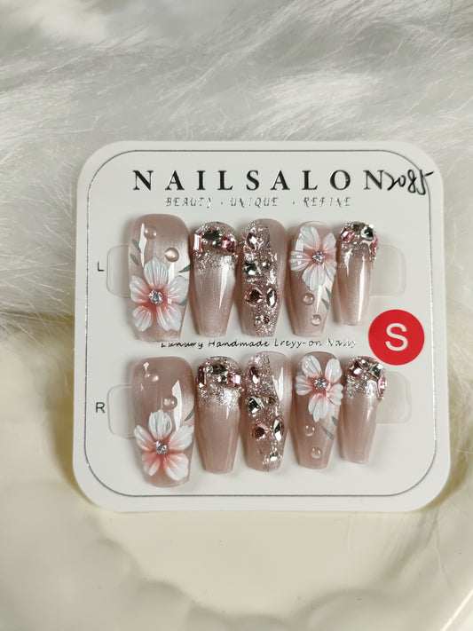 Flower Design Handmade nails YH0001