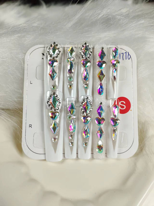 Colored diamond design Handmade nails YH0004