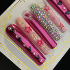 Handmade Press On Nails Extra-Long Coffin Hot and sweet girl