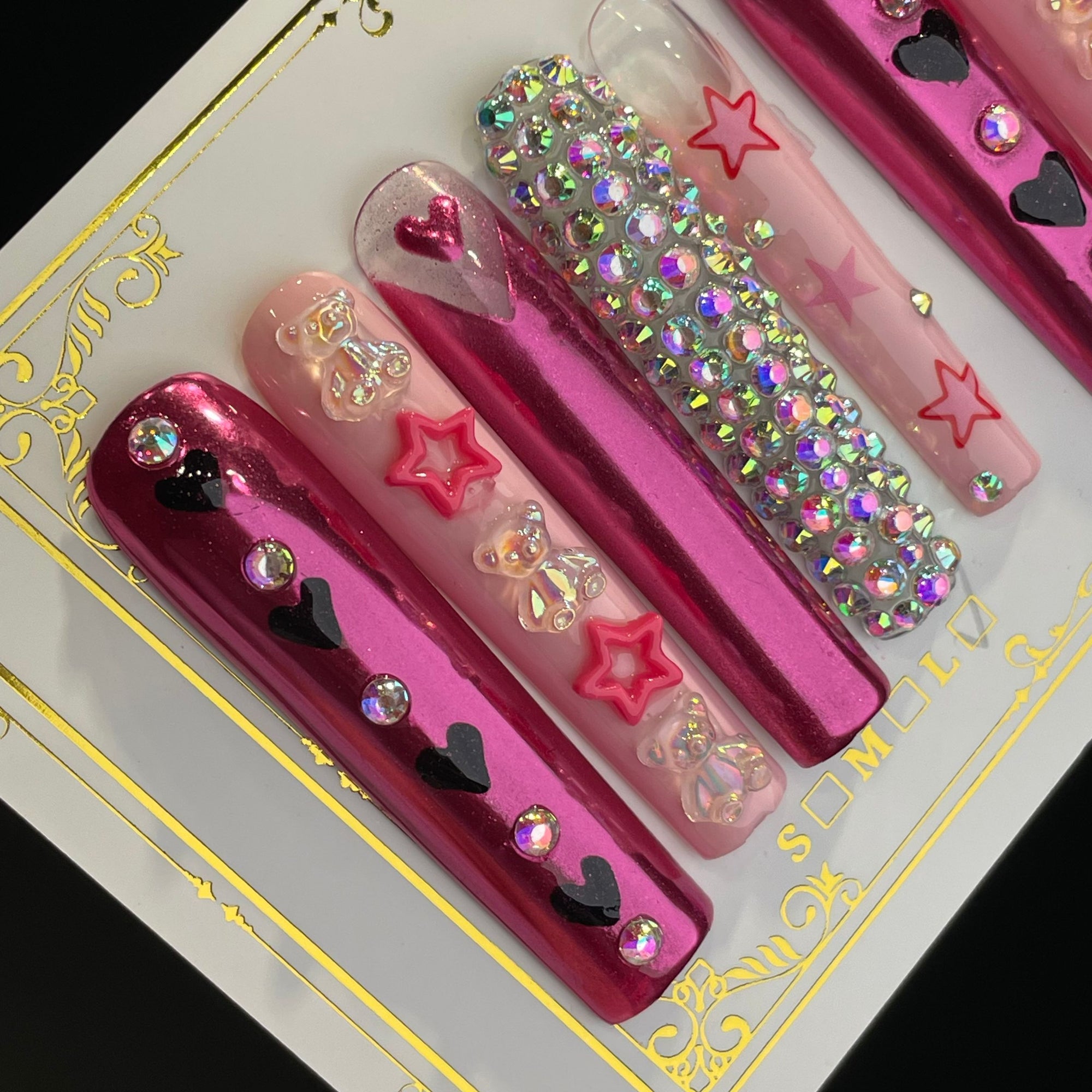 Handmade Press On Nails Extra-Long Coffin Hot and sweet girl