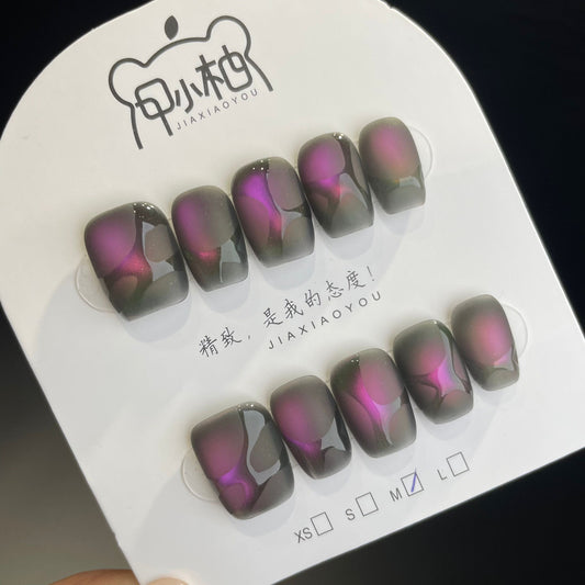 Handmade Press On Nails Short Coffin Magic purple