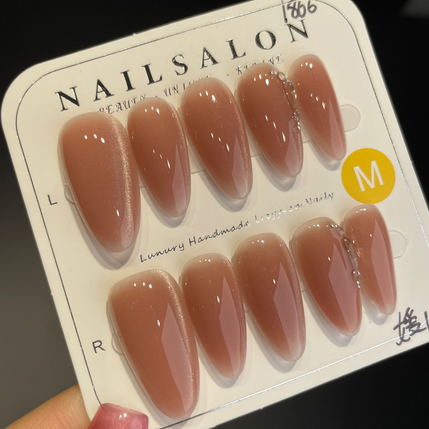 Handmade Press On Nails Long Almond Naked pink