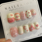 Handmade Press On Nails Short Square Cute pig