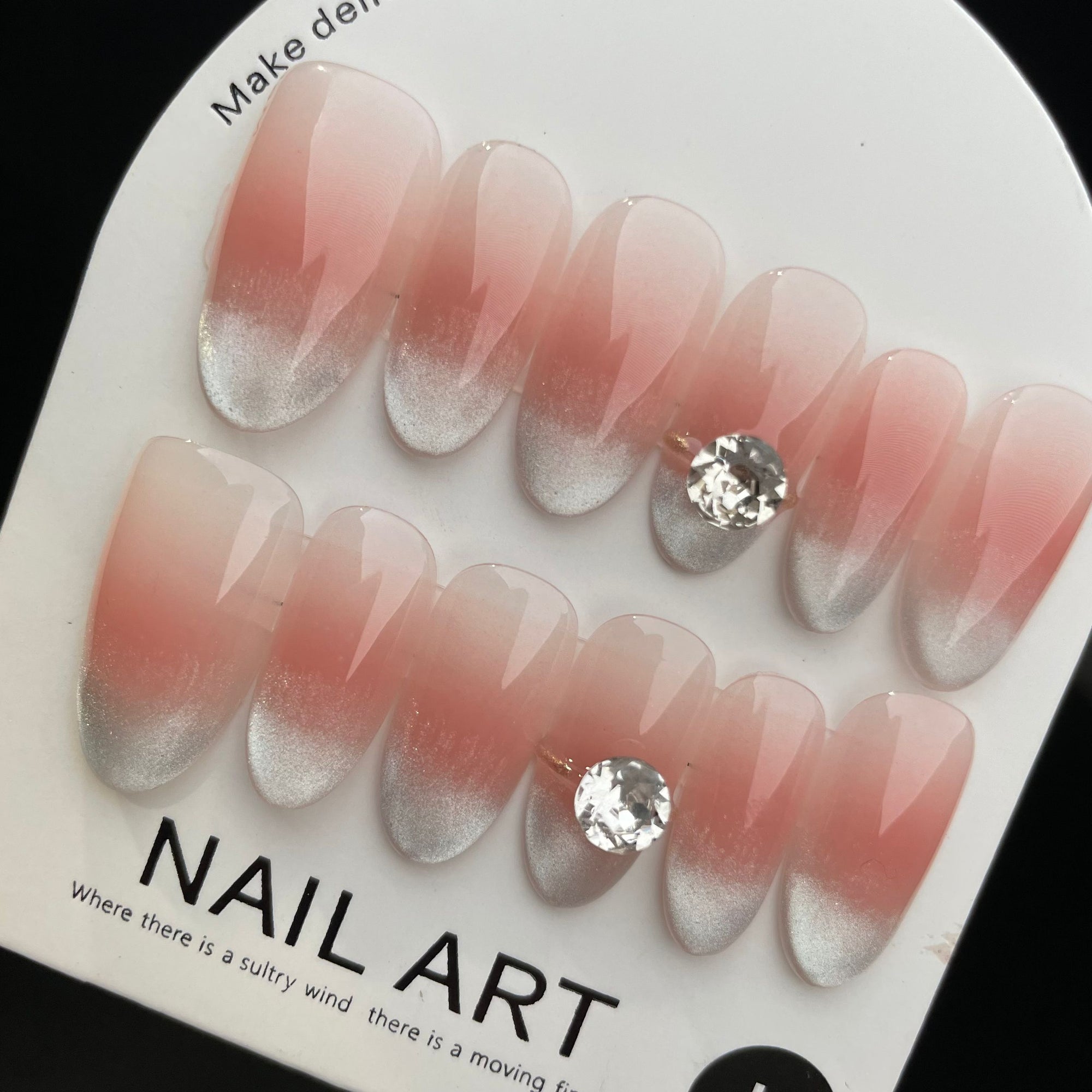Handmade Press On Nails Medium Almond Fingertip cat's eye-YiH