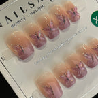 Handmade Press On Nails Short Coffin Purple butterfly