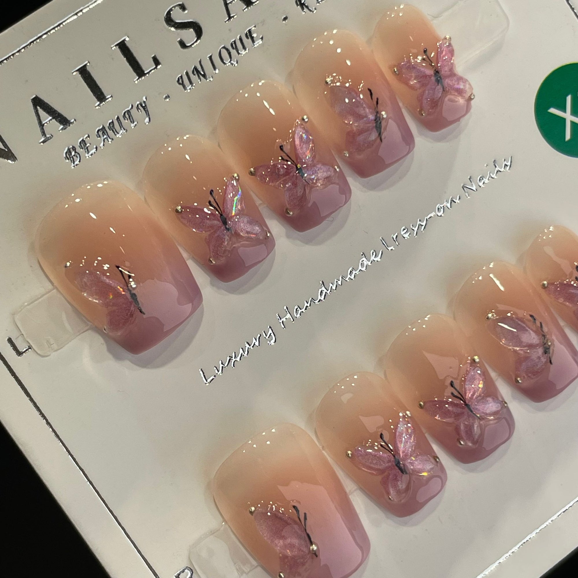 Handmade Press On Nails Short Coffin Purple butterfly