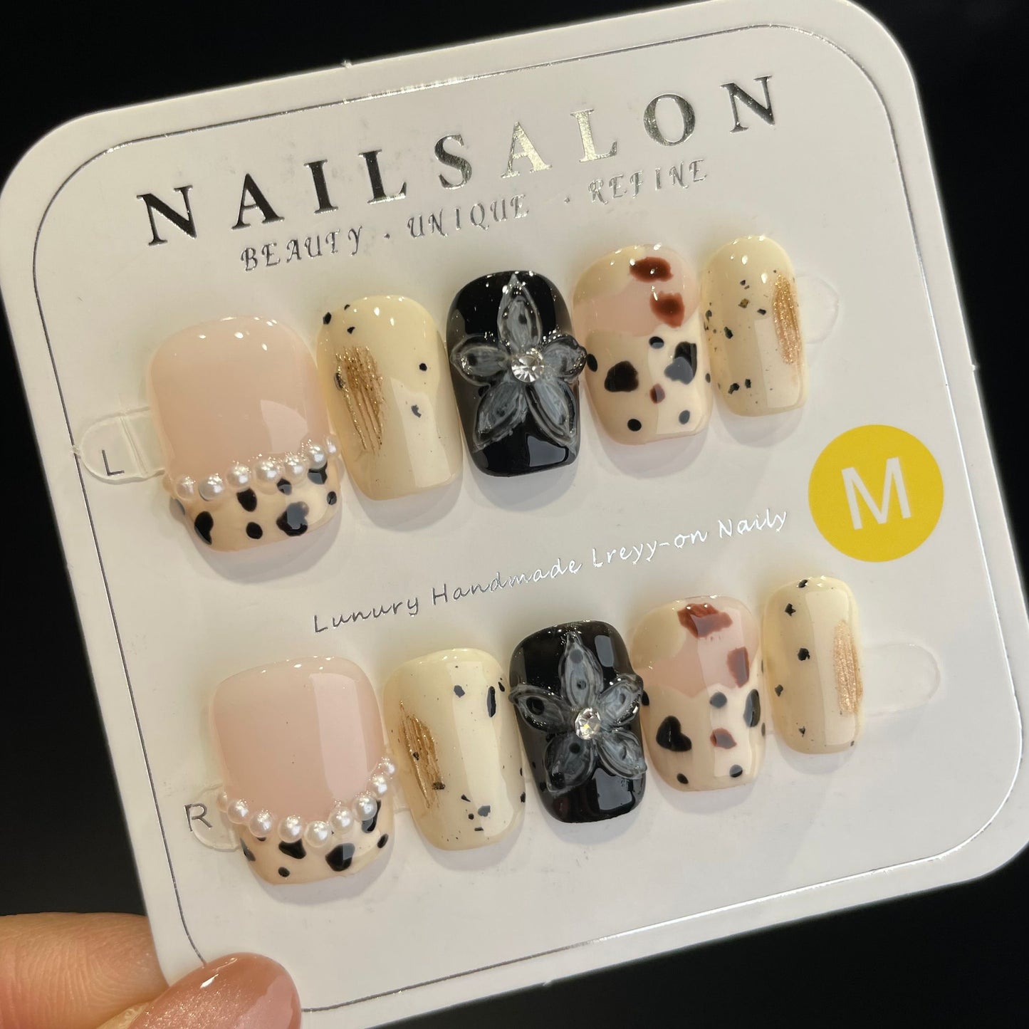 Handmade Press On Nails Short Square Mottled handmade flower