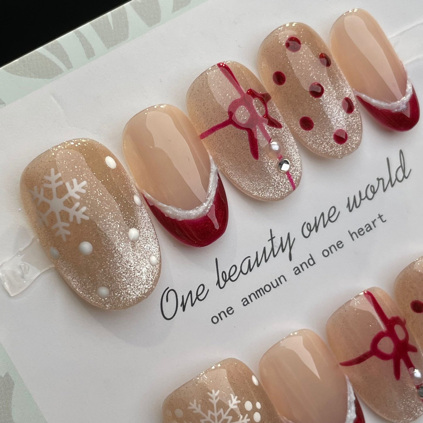 Handmade Press On Nails Short Oval Christmas night