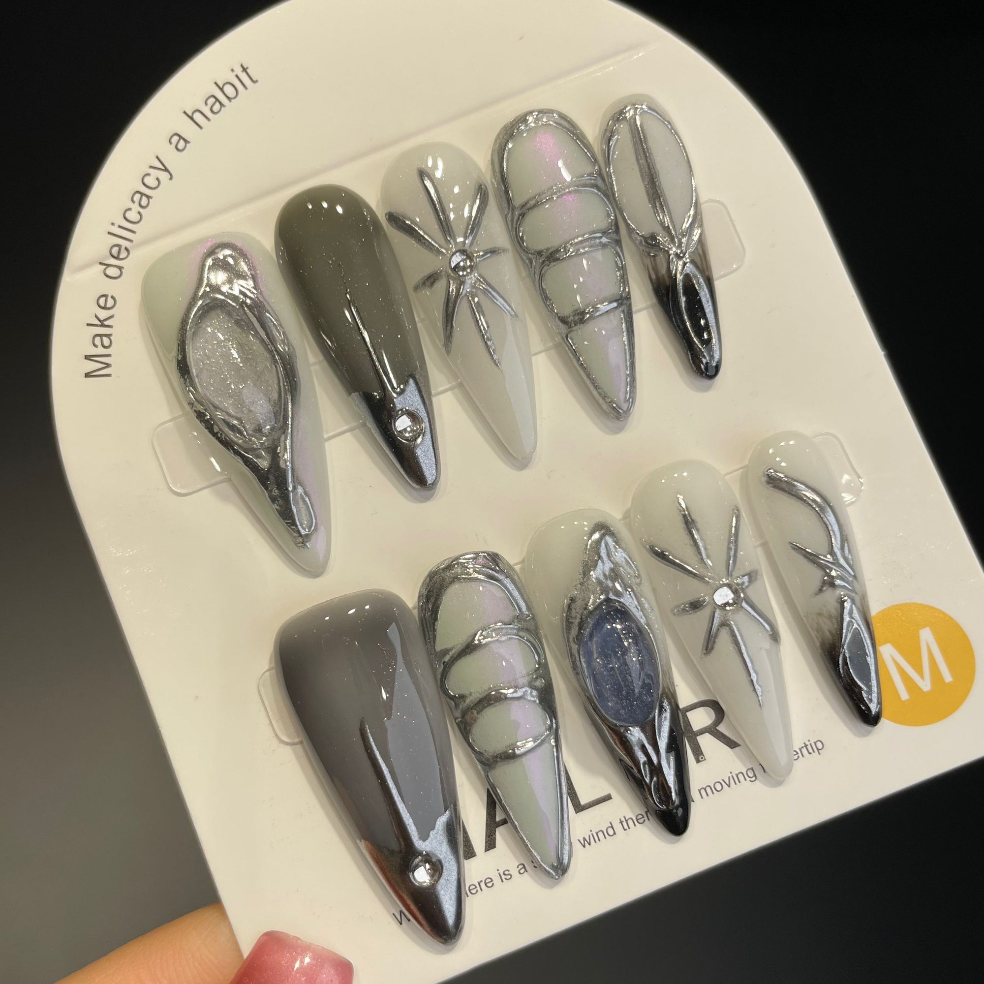 Handmade Press On Nails Long Stiletto Mirror line