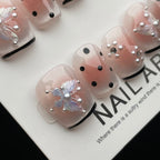 Handmade Press On Nails Short Square Butterfly dot