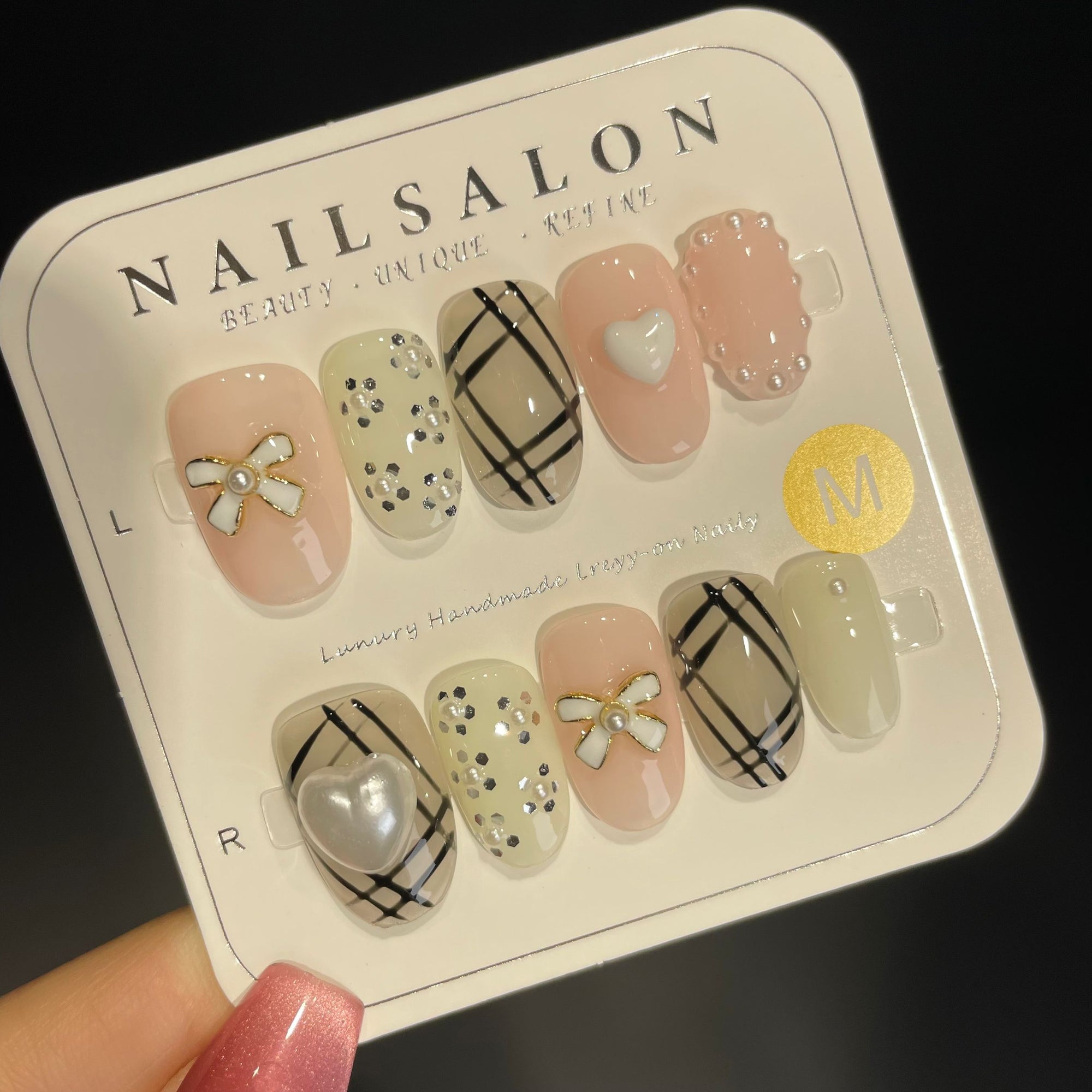 Handmade Press On Nails Short Oval Temperament bow