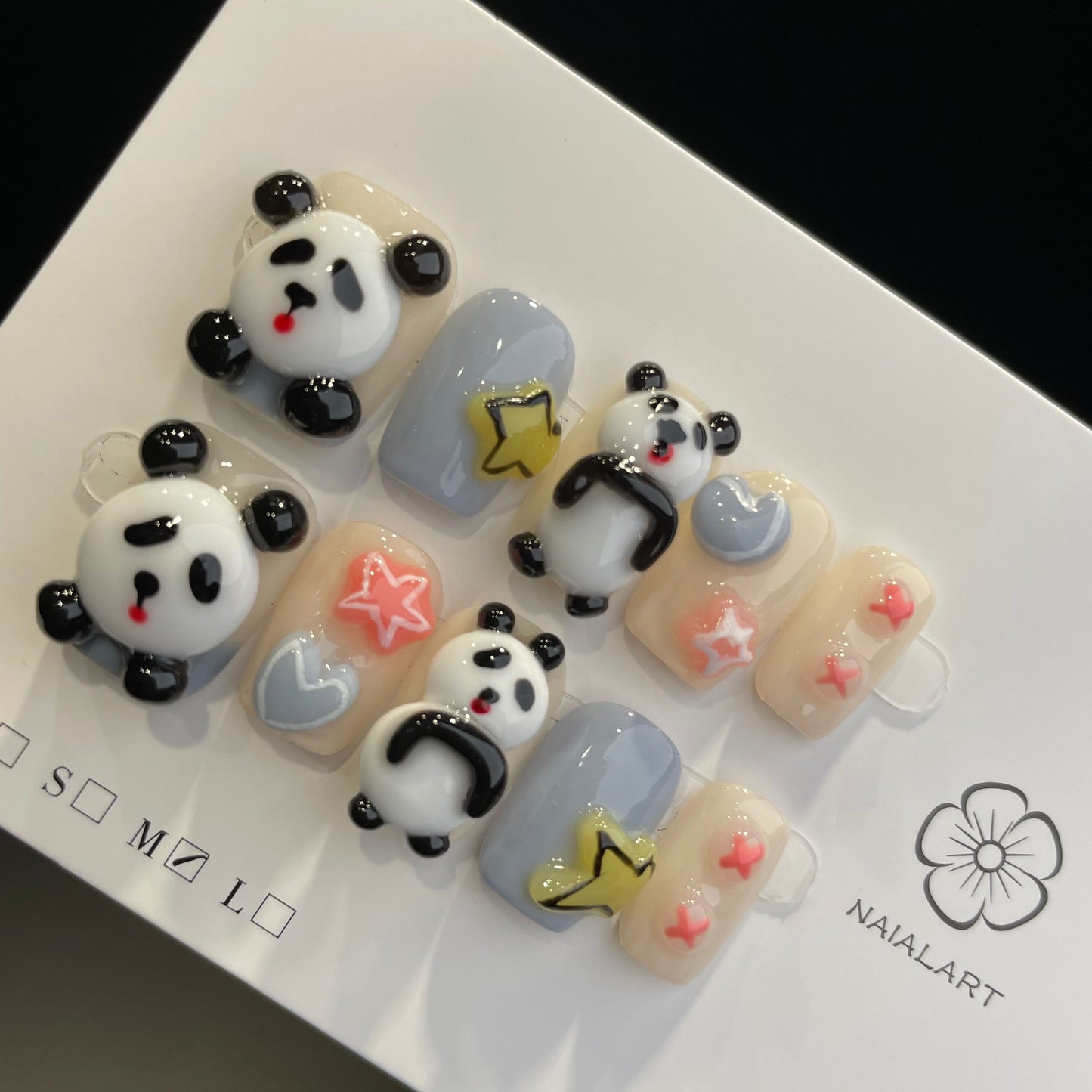 Handmade Press On Nails Short Coffin Handmade panda