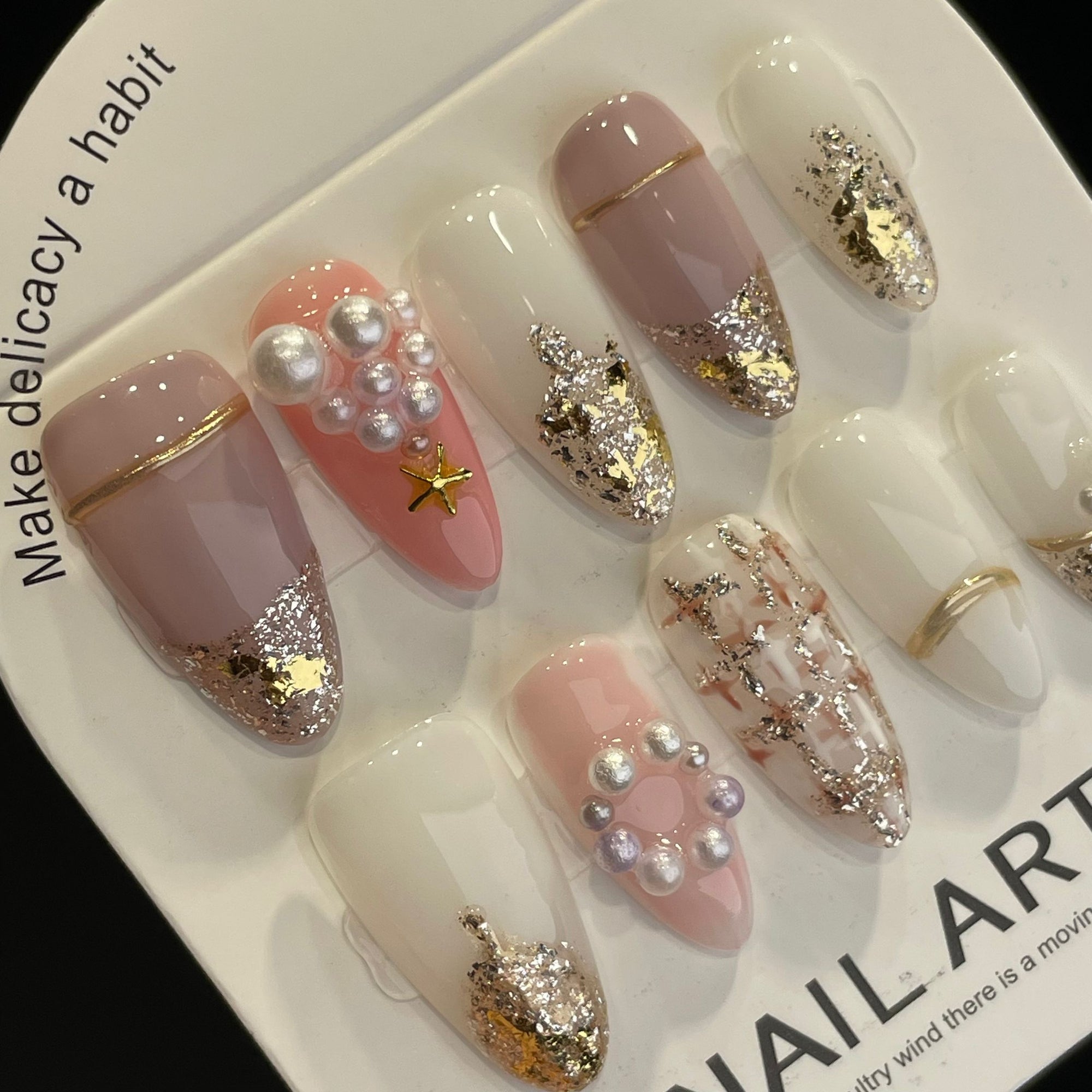 Handmade Press On Nails Medium Stiletto Christmas star