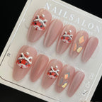 Handmade Press On Nails Long Almond Lucky little snake-YiH