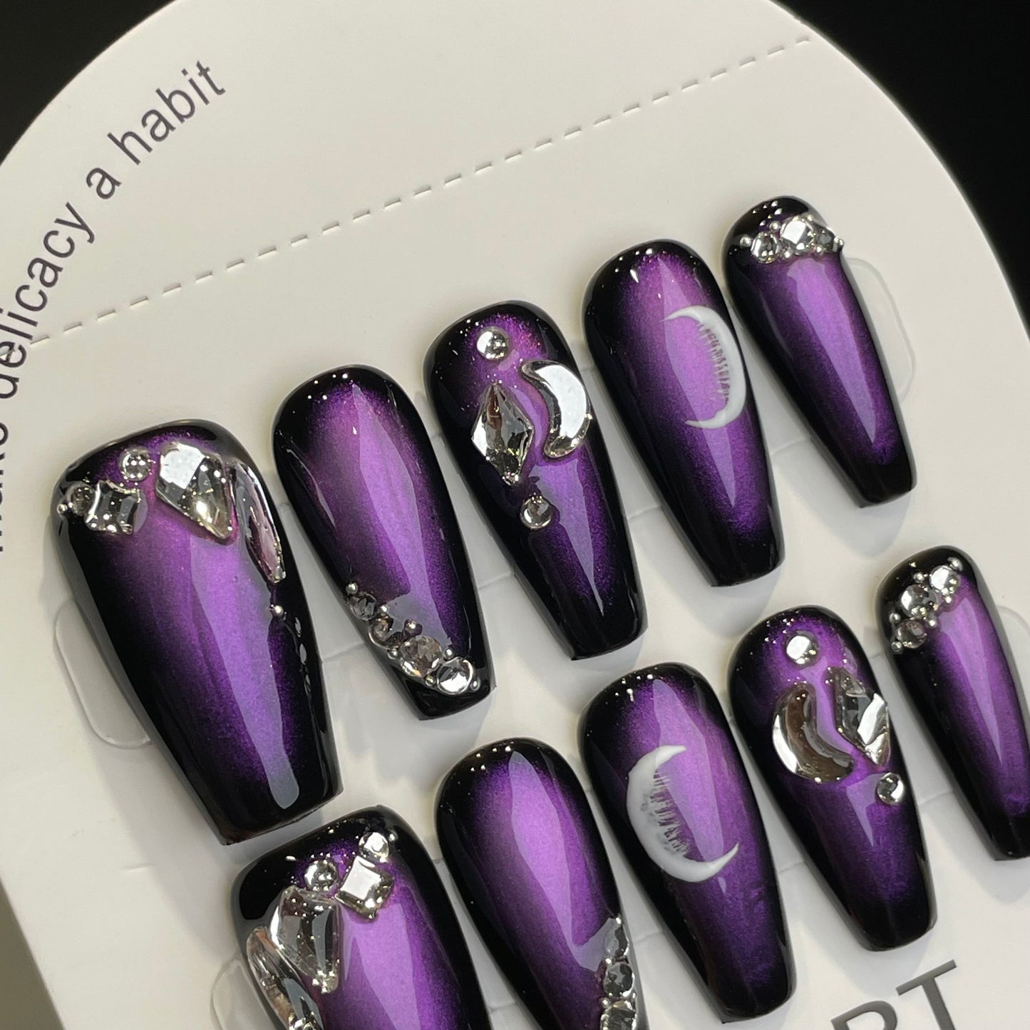 Handmade Press On Nails Long Coffin Violet Ink Demoness