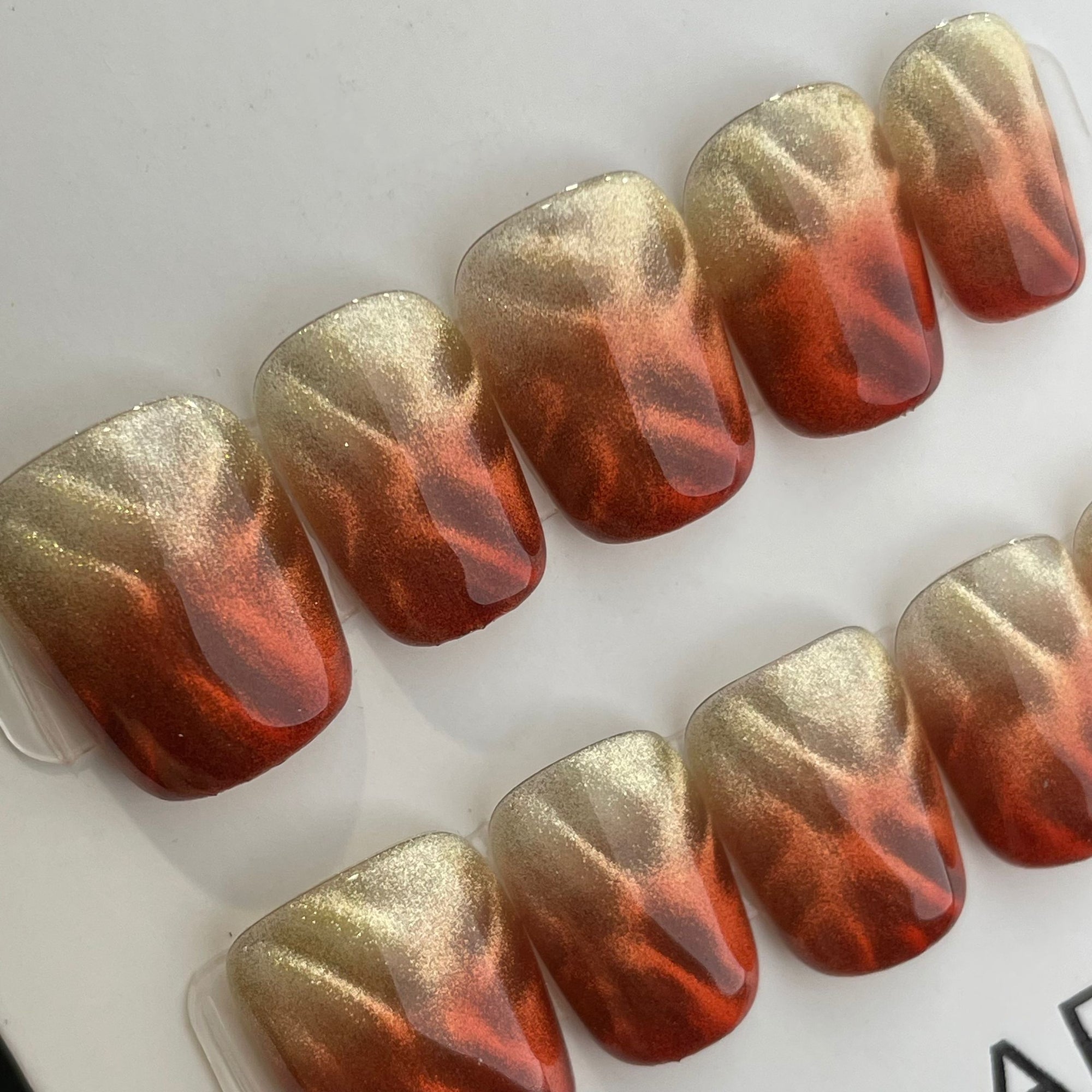 Handmade Press On Nails Short Coffin Sparkling amber-YiH